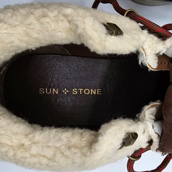 Sun + Stone Glenn Brown Faux Leather Sherpa Trim Memory Foam Boots Mens 10.5M - Picture 10 of 10